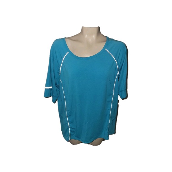 TANGERINE teal Athletic Top Reflective Trim Short Sleeve Activewear Shirt 2X - Picture 1 of 7